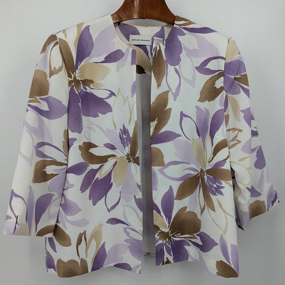 Alfred Dunner Size 18 Floral Open Front Blazer Lilac Beige Purple Lightweight - Picture 1 of 3